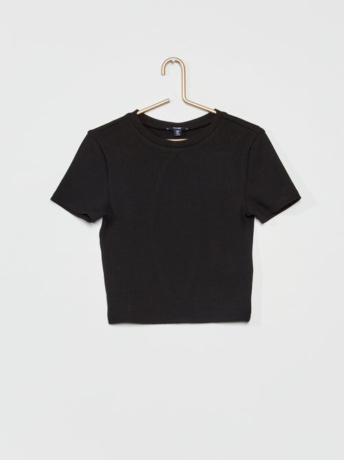 T-shirt em malha nervurada curta - Kiabi