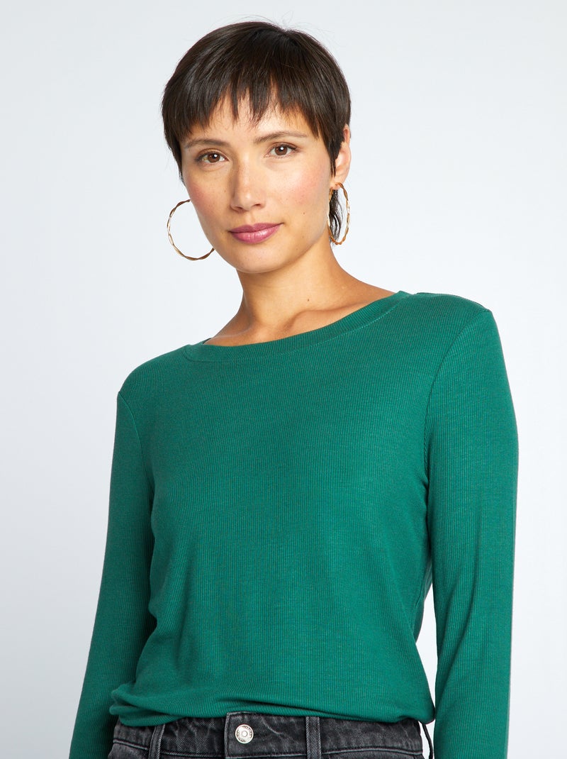 T-shirt em malha nervurada elástica Verde - Kiabi