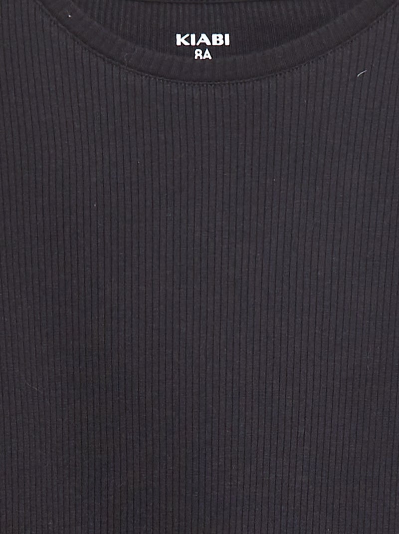T-shirt em malha nervurada Preto - Kiabi
