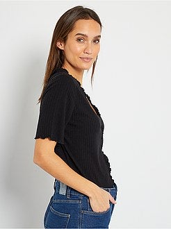 T-shirt em malha nervurada - Kiabi