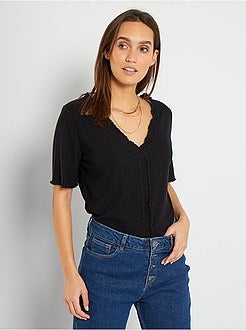 T-shirt em malha nervurada - Kiabi