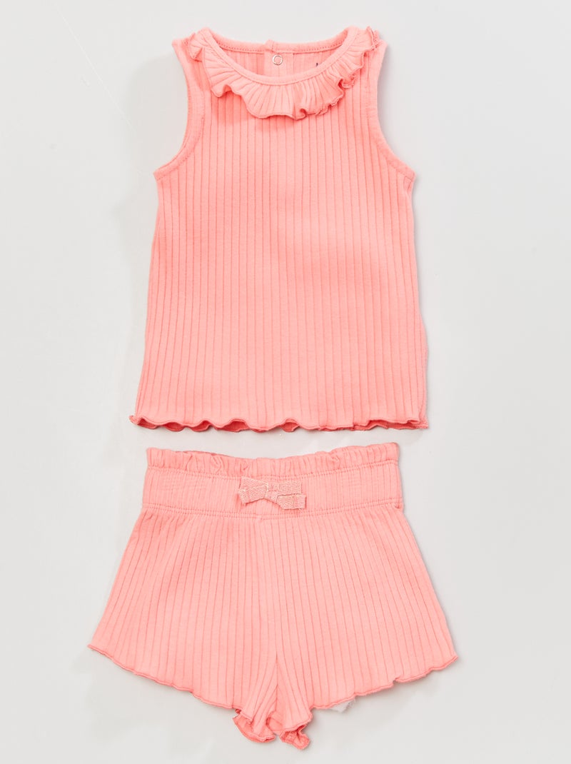 T-shirt em malha nervurada ROSA - Kiabi