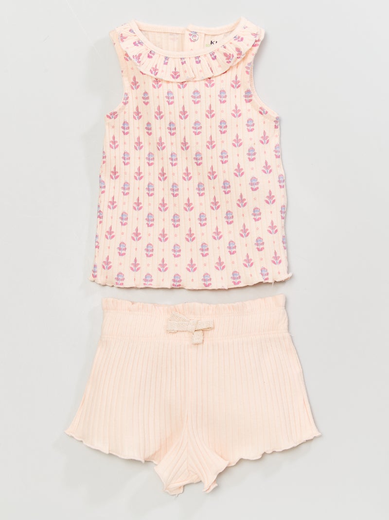T-shirt em malha nervurada ROSA - Kiabi