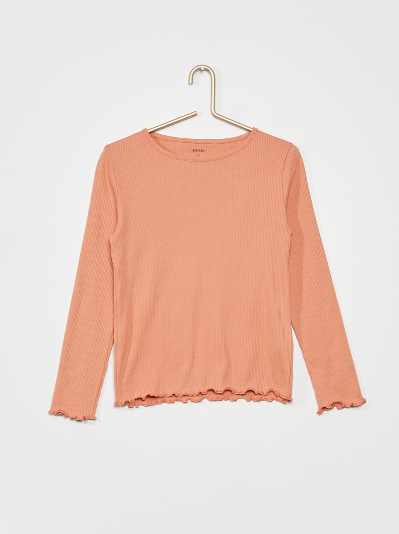 T-shirt em malha nervurada Rosa - Kiabi