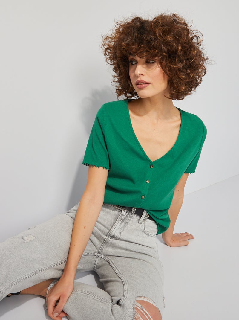 T-shirt em malha nervurada VERDE - Kiabi