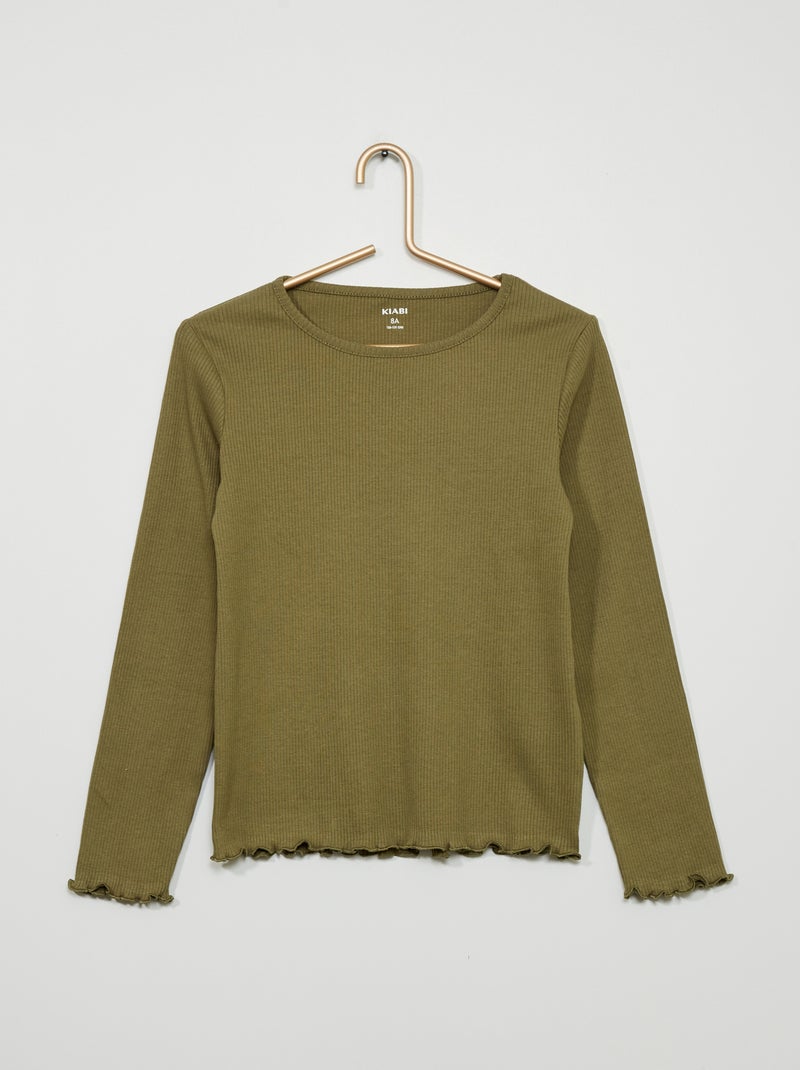 T-shirt em malha nervurada Verde Lichene - Kiabi