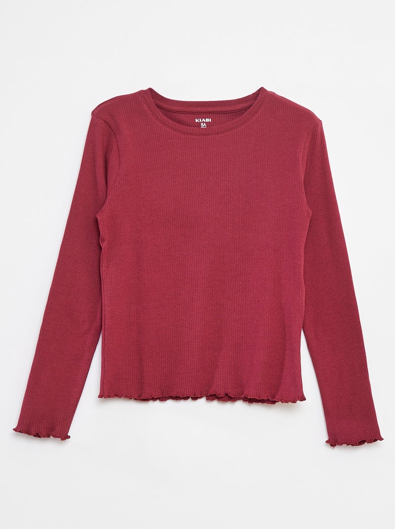 T-shirt em malha nervurada Vermelho - Kiabi