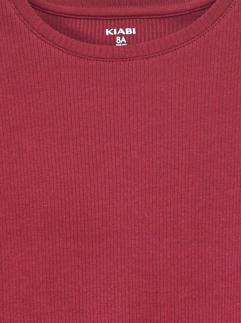T-shirt em malha nervurada Vermelho - Kiabi