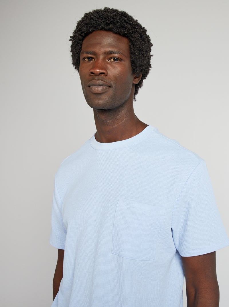 T-shirt em malha ninho de abelha lisa com bolso AZUL - Kiabi