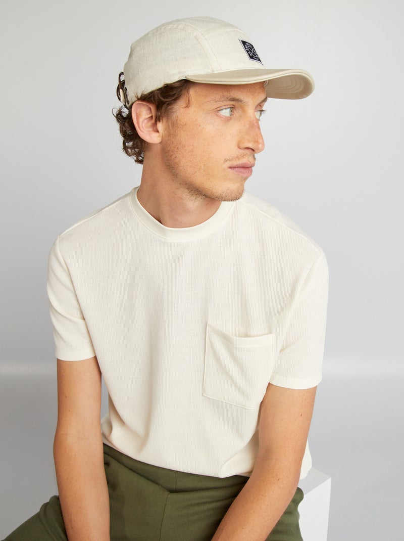 T-shirt em malha ninho de abelha lisa com bolso BRANCO - Kiabi