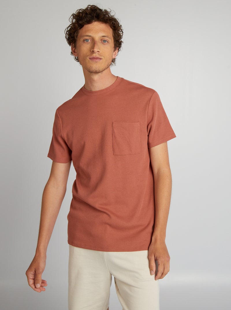 T-shirt em malha ninho de abelha lisa com bolso ROSA - Kiabi