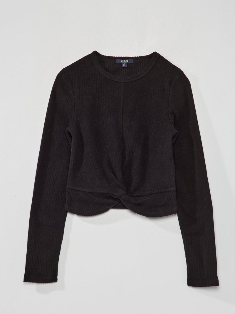 T-shirt em malha peluche nervurada Preto - Kiabi