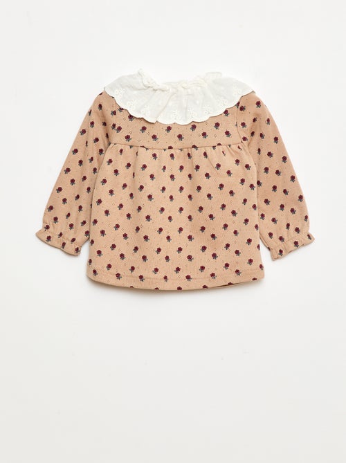 T-shirt em malha piqué com gola bordada - Kiabi