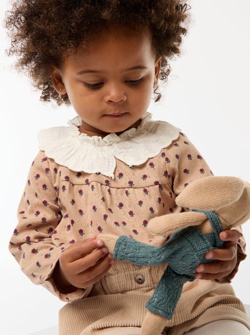 T-shirt em malha piqué com gola bordada - Kiabi