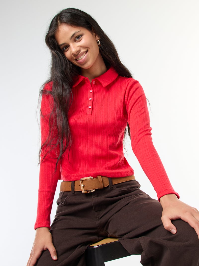 T-shirt em malha piqué com gola polo Vermelho - Kiabi
