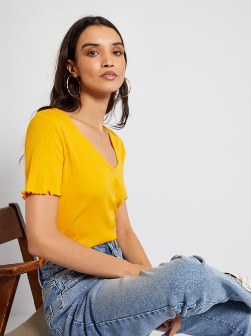 T-shirt em malha pointelle - Kiabi