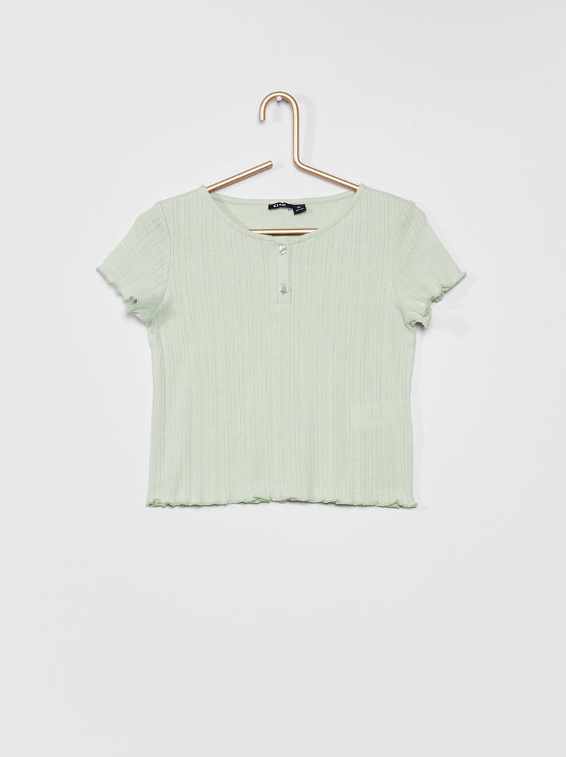 T-shirt em malha pointelle Azul - Kiabi