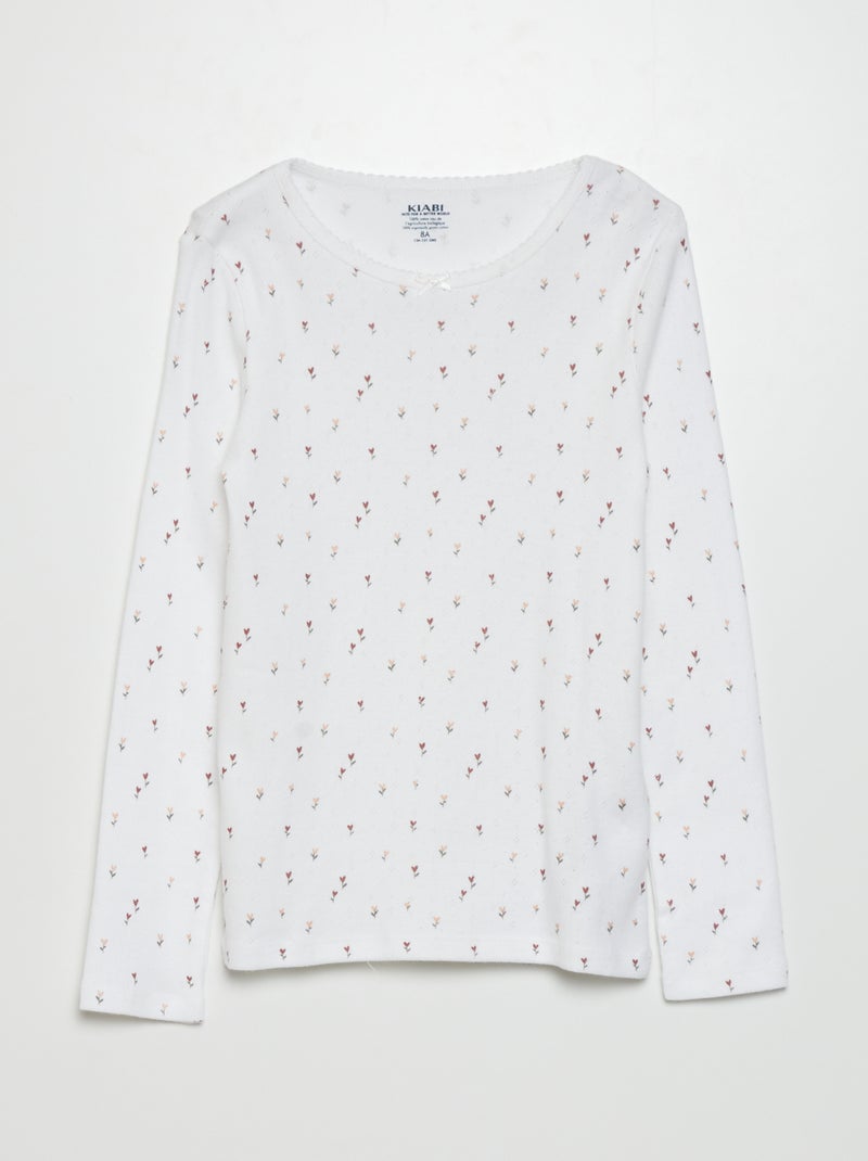 T-shirt em malha pointelle BRANCO - Kiabi