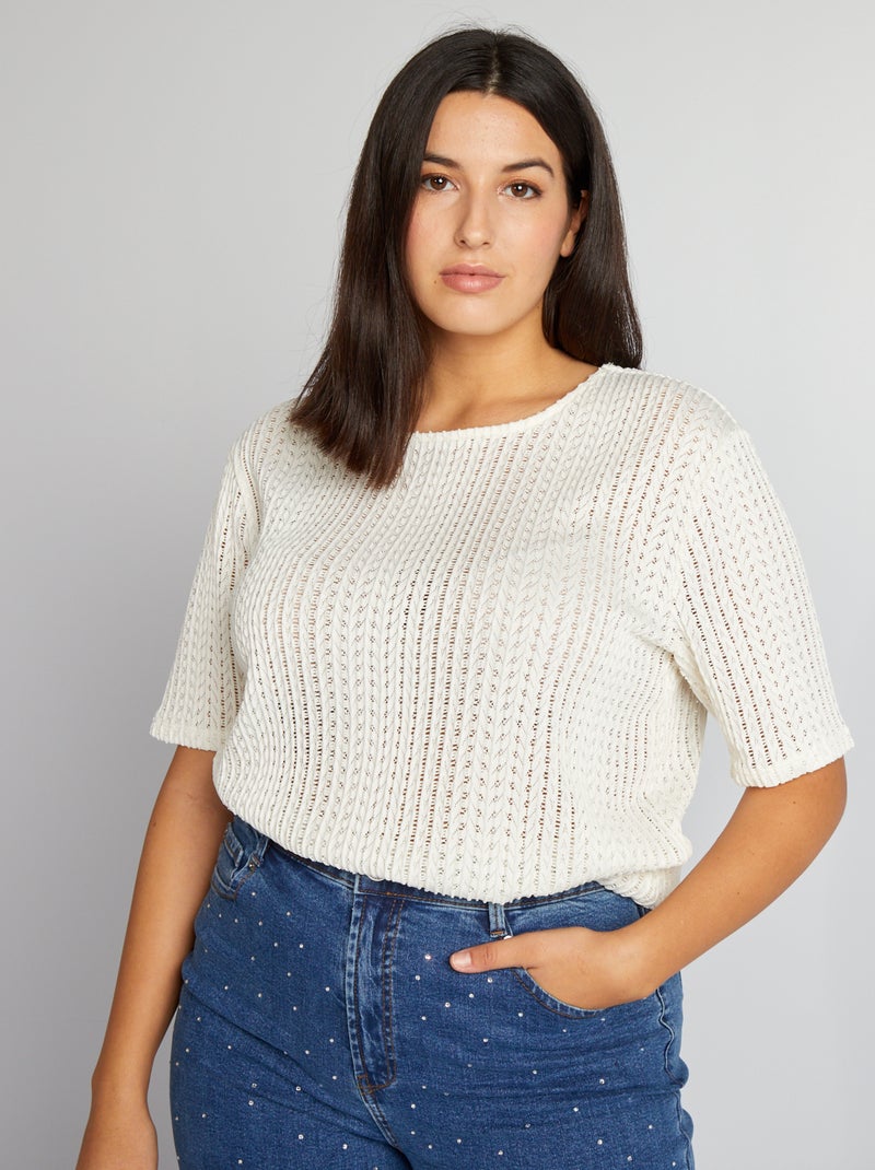 T-shirt em malha pointelle BRANCO - Kiabi