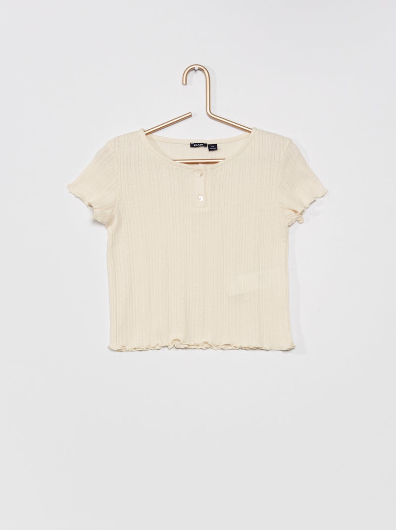T-shirt em malha pointelle BRANCO - Kiabi