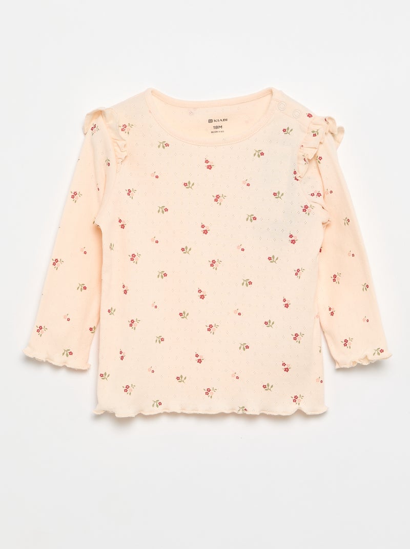T-shirt em malha pointelle + calças - 2 peças Rosa - Kiabi