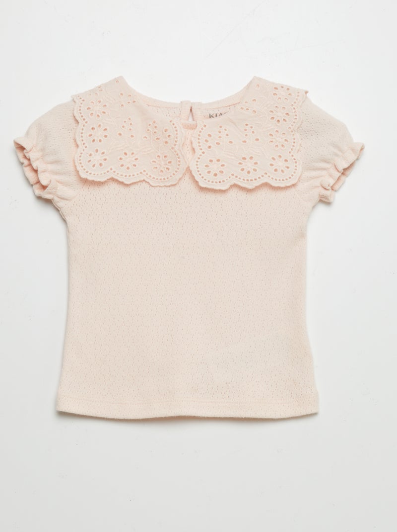 T-shirt em malha pointelle com gola claudine ROSA - Kiabi