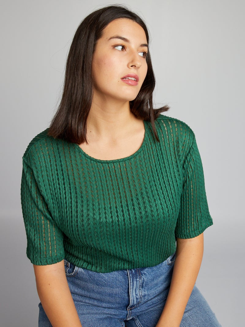 T-shirt em malha pointelle Verde - Kiabi