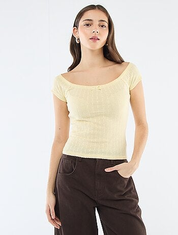 T-shirt em malha rendada