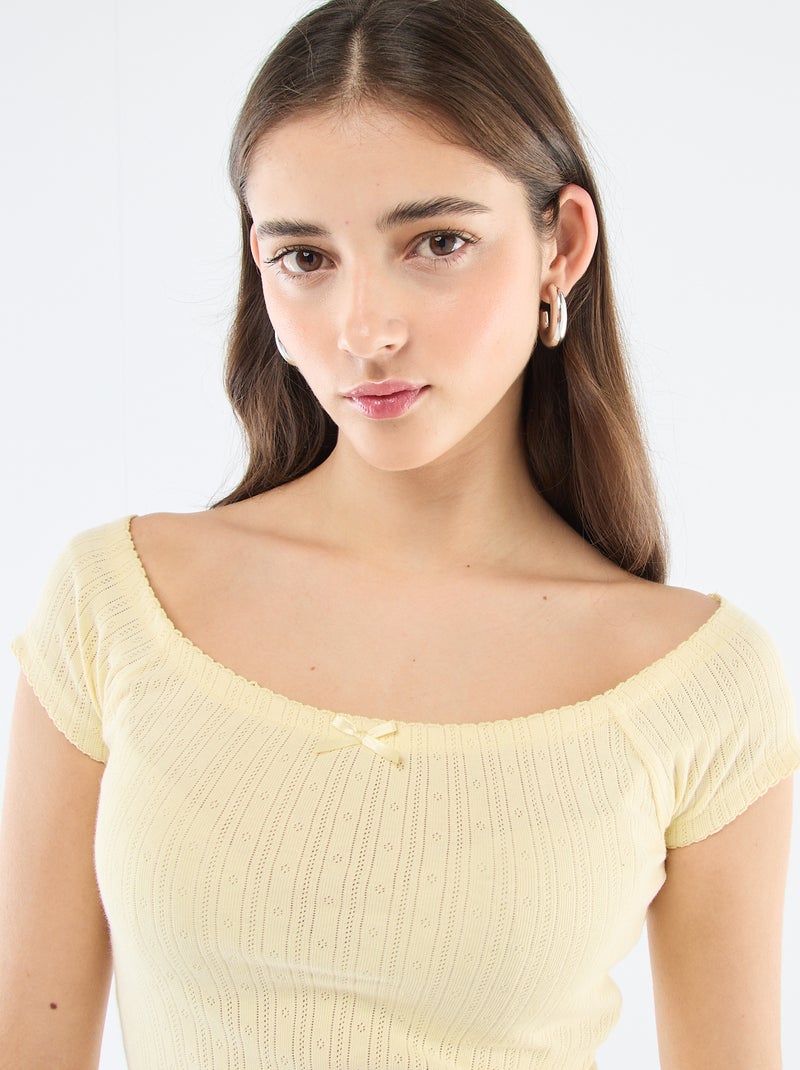 T-shirt em malha rendada Amarelo - Kiabi