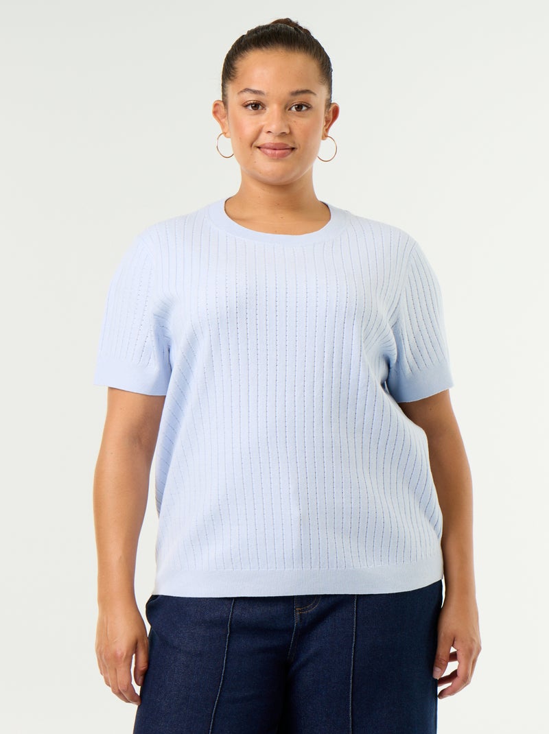 T-shirt em malha rendada Azul - Kiabi