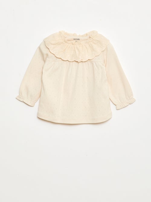 T-shirt em malha rendada com gola bordada - Kiabi