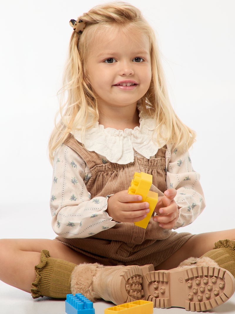 T-shirt em malha rendada com gola bordada Rosa - Kiabi