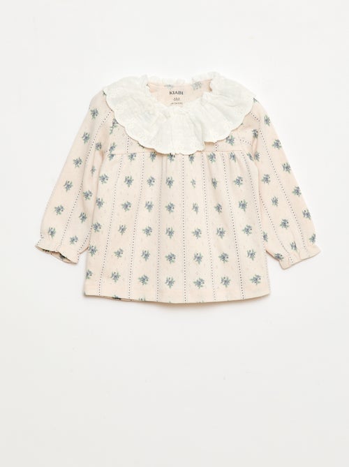 T-shirt em malha rendada com gola bordada - Kiabi