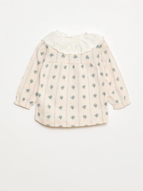 T-shirt em malha rendada com gola bordada - Kiabi