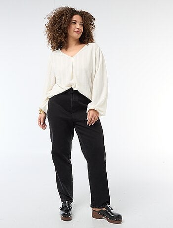 T-shirt em malha rendada com mangas curtas