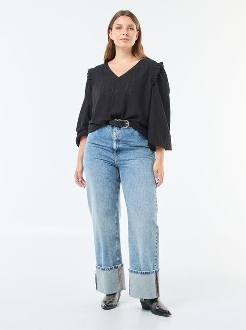 T-shirt em malha rendada com ombros com folhos - Kiabi