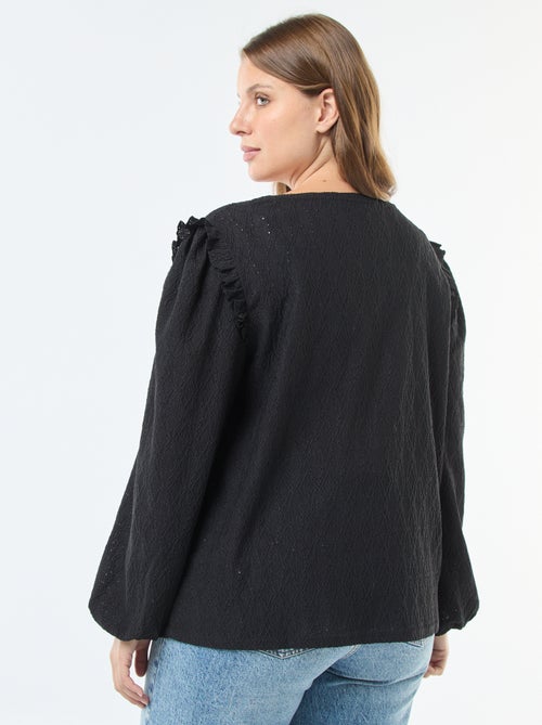 T-shirt em malha rendada com ombros com folhos - Kiabi