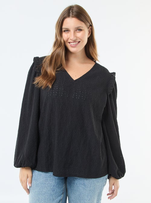 T-shirt em malha rendada com ombros com folhos - Kiabi