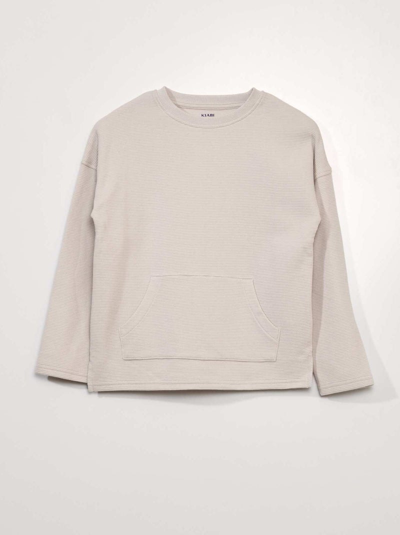 T-shirt em malha texturada com bolso canguru BRANCO - Kiabi