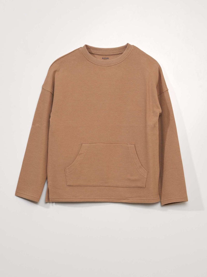 T-shirt em malha texturada com bolso canguru CASTANHO - Kiabi