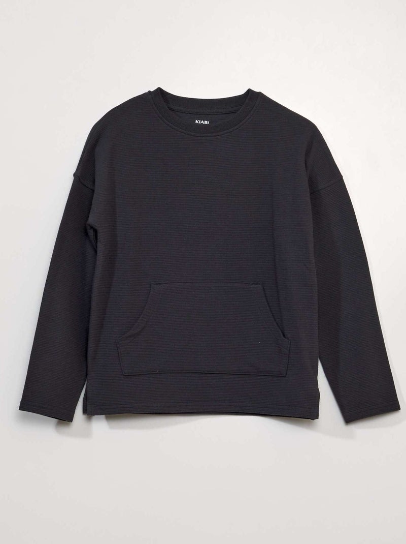 T-shirt em malha texturada com bolso canguru PRETO - Kiabi
