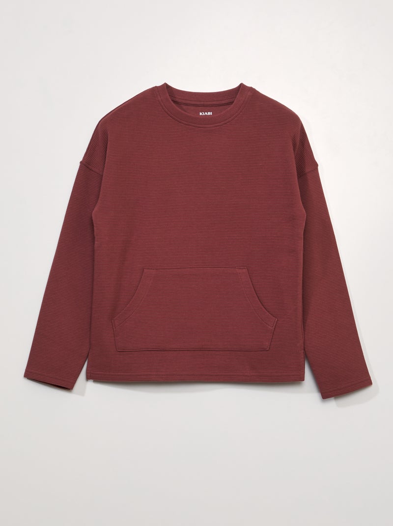 T-shirt em malha texturada com bolso canguru VERMELHO - Kiabi
