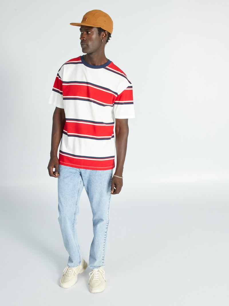 T-shirt em piqué de algodão às riscas BRANCO - Kiabi