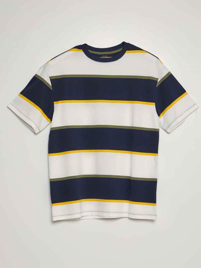 T-shirt em piqué de algodão às riscas Branco - Kiabi