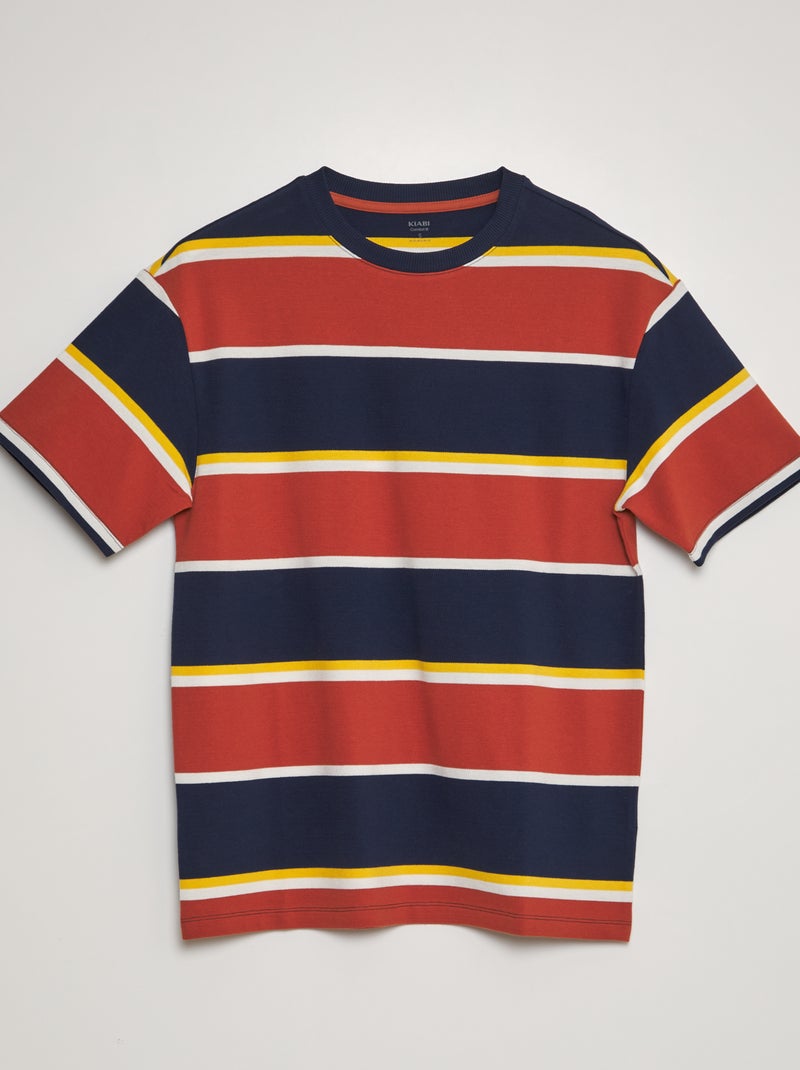 T-shirt em piqué de algodão às riscas Laranja - Kiabi