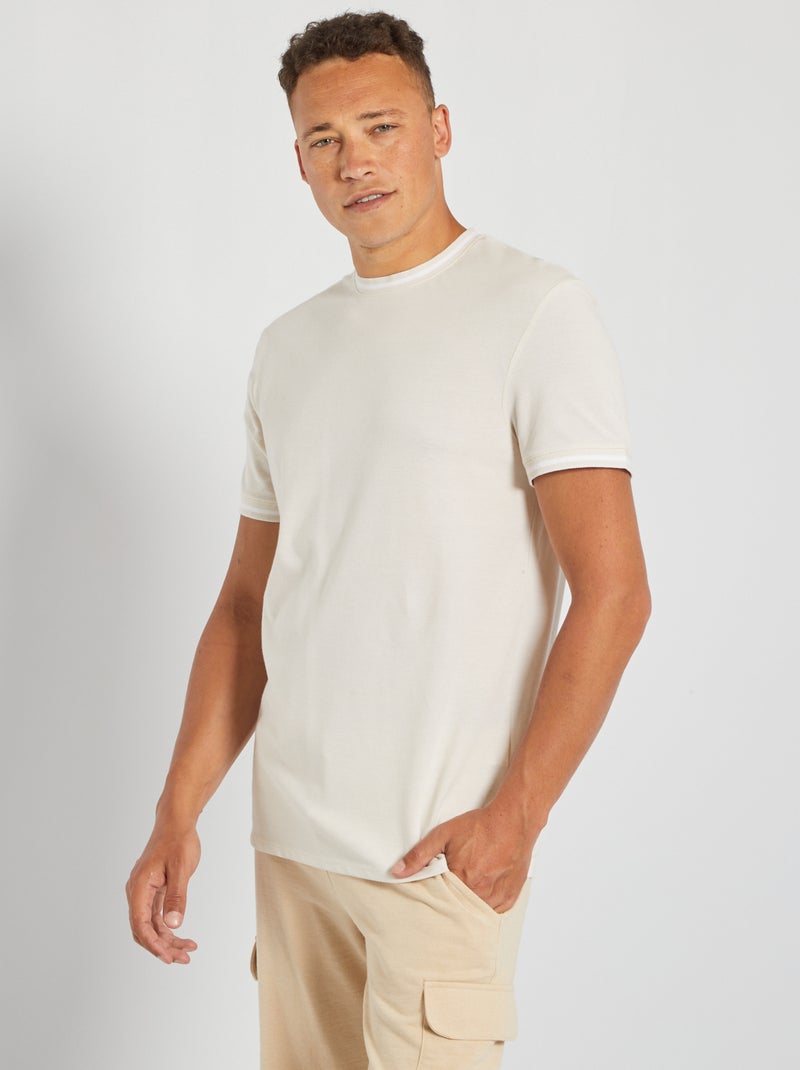 T-shirt em piqué de algodão bege - Kiabi