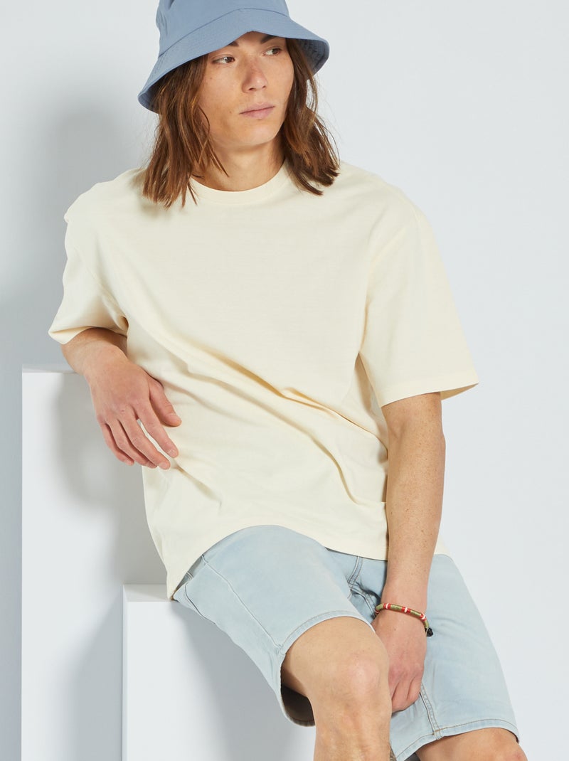 T-shirt em piqué de algodão Branco - Kiabi