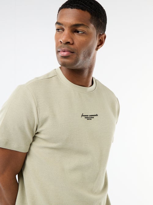 T-shirt em piqué de algodão com mangas curtas - Kiabi