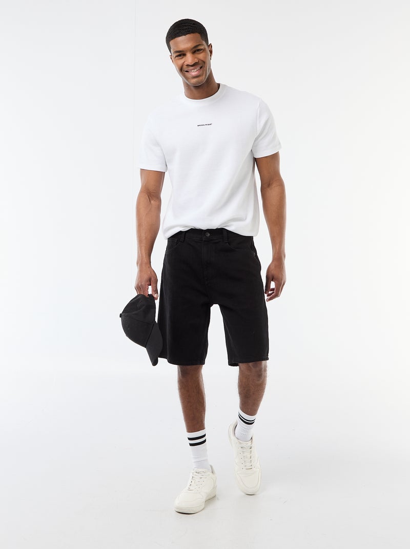 T-shirt em piqué de algodão com mangas curtas Branco - Kiabi