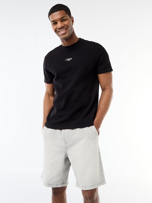 T-shirt em piqué de algodão com mangas curtas - Kiabi